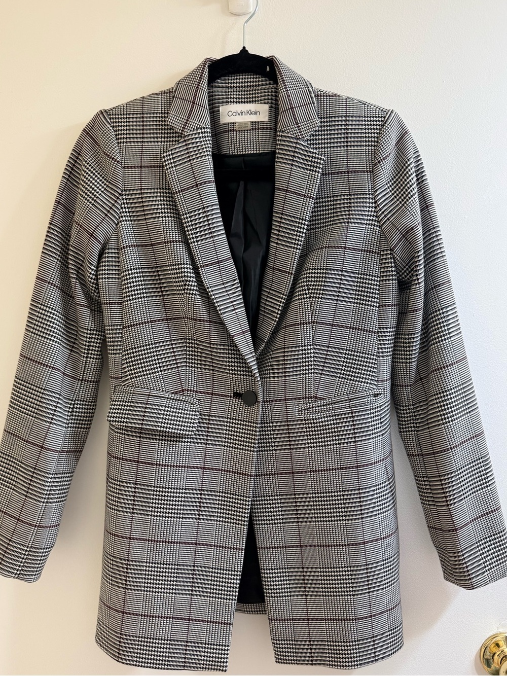 Calvin Klein Black and White Longline Houndstooth Glen Plaid Jacket Size 2P
